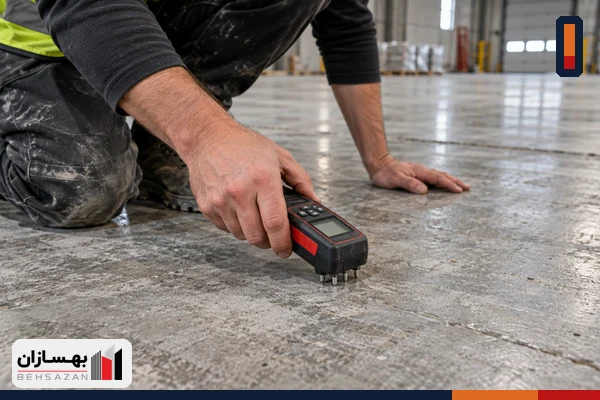 آیا کفپوش اپوکسی روی سیمان قابل اجراست؟ شرایط زیرکار و مراحل اجرا 1 سنجش رطوبت زیرکار بتنی پیش از اجرای اپوکسی