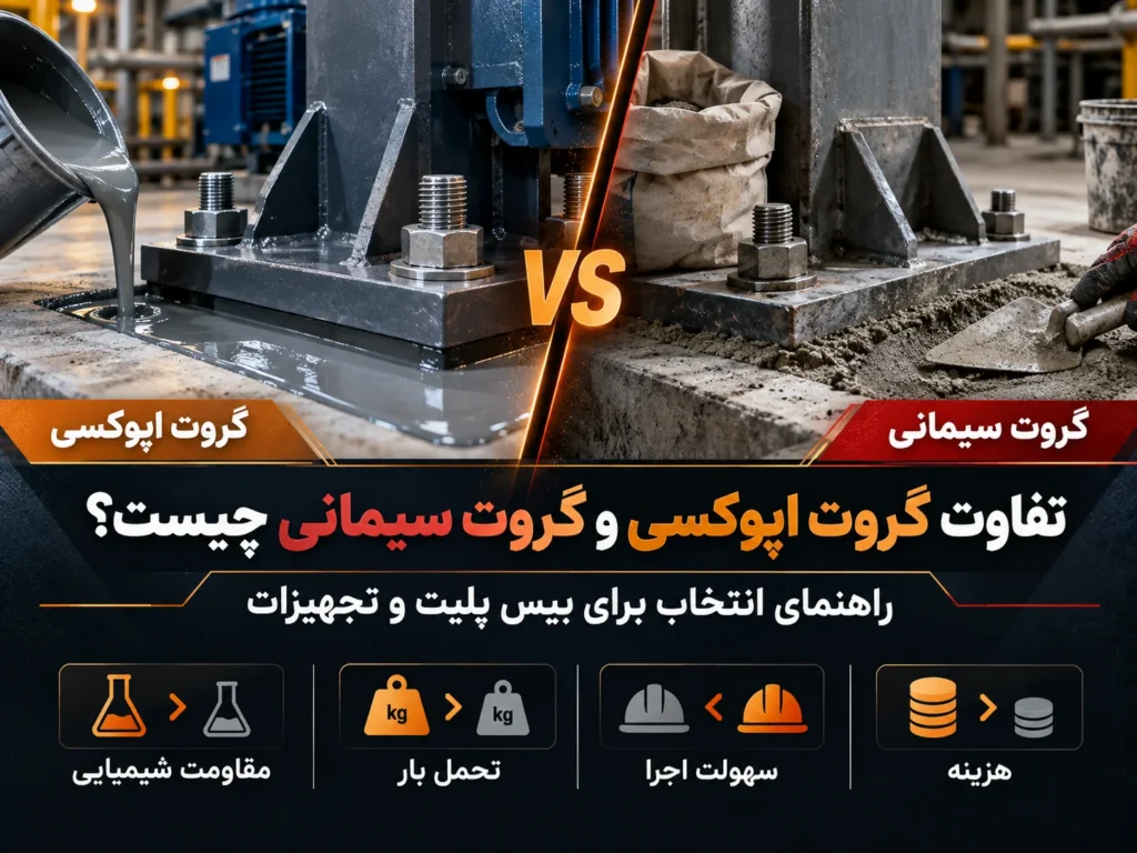 تفاوت گروت اپوکسی و گروت سیمانی چیست؟ راهنمای انتخاب برای بیس پلیت و تجهیزات