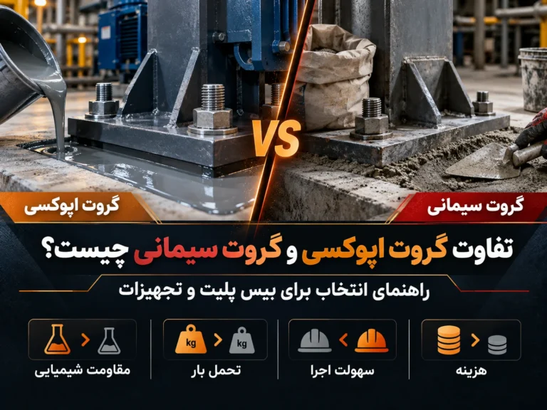تفاوت گروت اپوکسی و گروت سیمانی چیست؟ راهنمای انتخاب برای بیس پلیت و تجهیزات