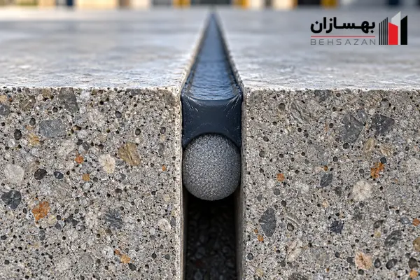 مقطع درز بتن با ماستیک پلی اورتان و فوم پشت بند