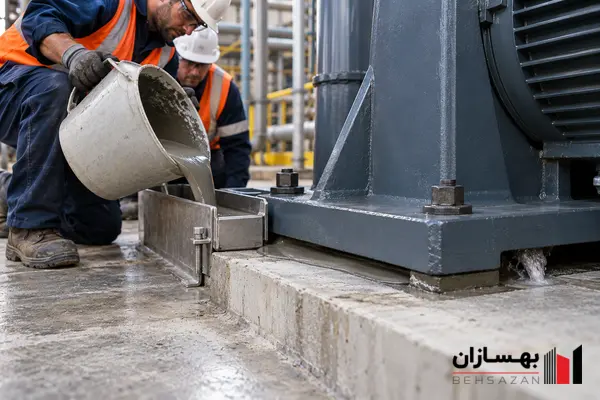 اجرای پیوسته گروت زیر بیس پلیت از یک سمت